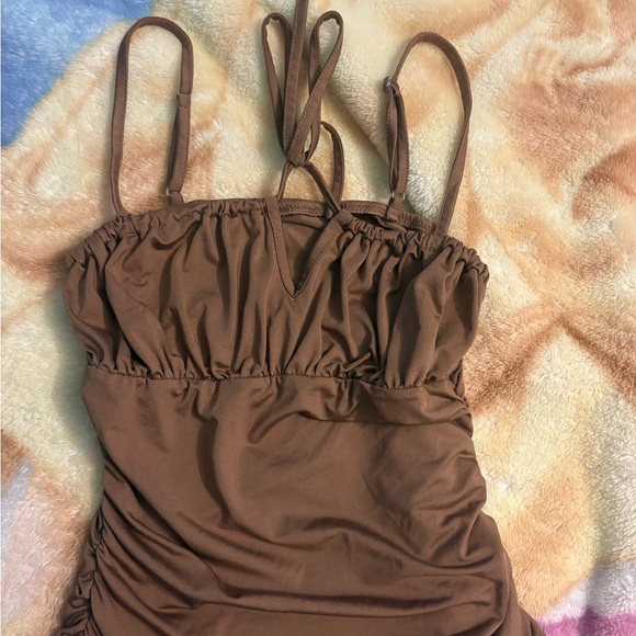 Brown Ruched Tank Top - Picture 2 of 3